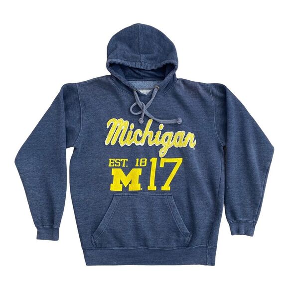 Other - Michigan Wolverines Hoodie Fourth & One Blue Pullover‎ Mens M Maize Frayed Logo